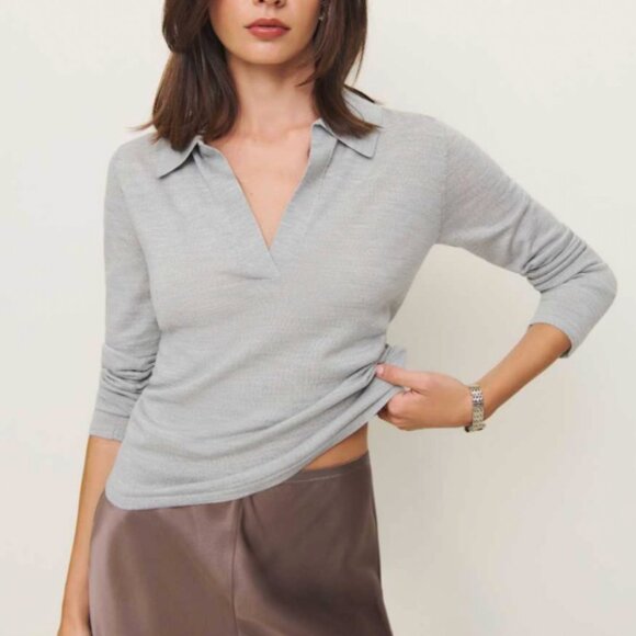 NWT Reformation Lucas Relaxed Regenerative Merino Polo - Foggy Light Grey